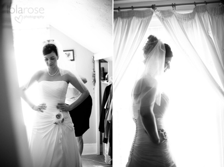 Bride getting into Wedding Dress - South East Wedding Photographer